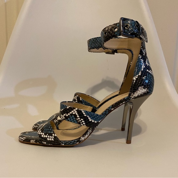 Botkier Lorri Ankle Strap Sandal In Blue Snake Print Leather Size 9 - Picture 3 of 11